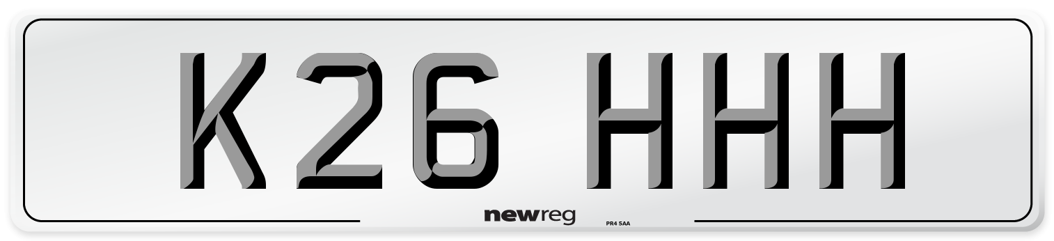 K26 HHH Number Plate from New Reg